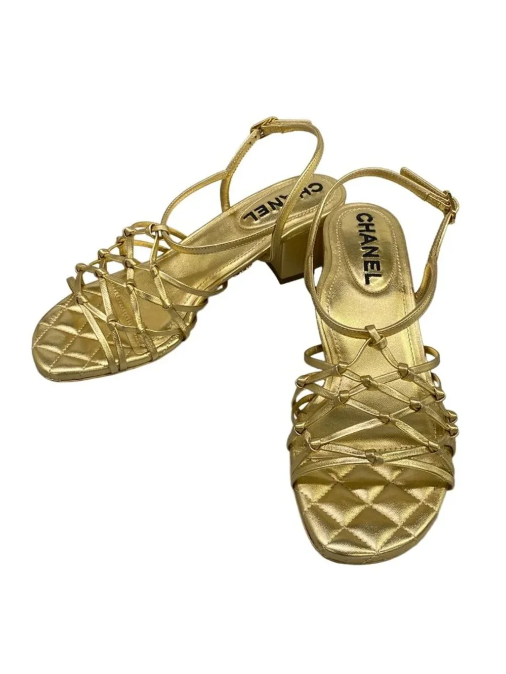 Chanel Sandals Gold CC Logo Quilted Leather